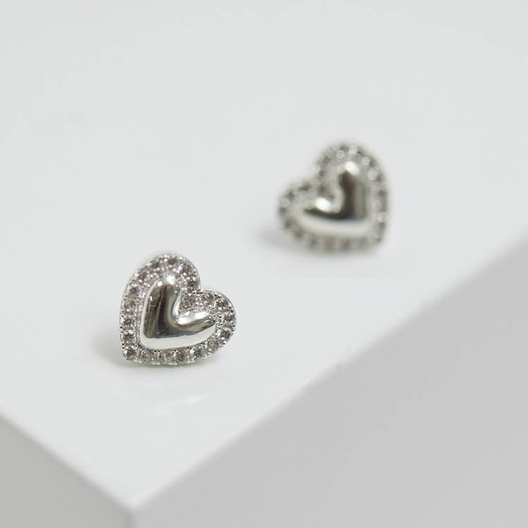Simply Silver sterling silver heart stud earrings, UK version