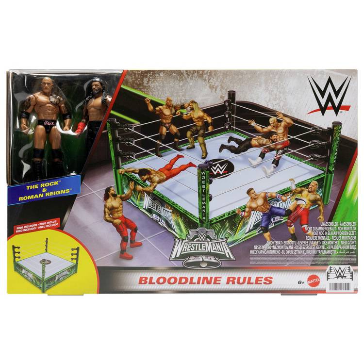 Mattel WWE Bloodline Rules playset with WrestleMania ring and 2 action figures, imported from the UK