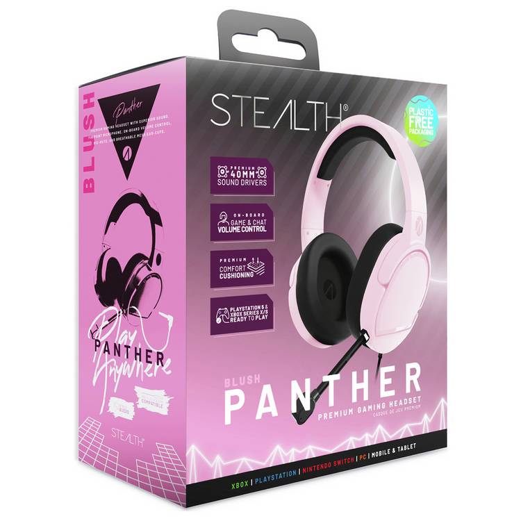 STEALTH PANTHER gaming headset in soft pink wired, UK version