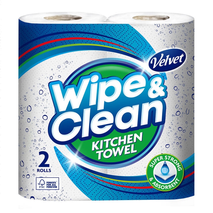 Velvet Wipe & Clean kitchen roll 20x75 sheets (British brand)
