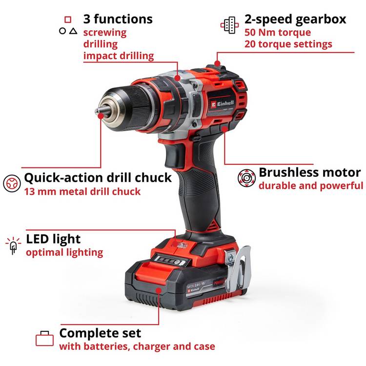 Einhell Power X-Change combi drill 18V - British product