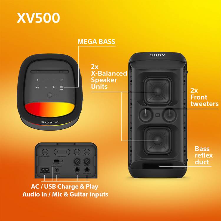 Sony SRS-XV500 portable party speaker black, imported from the UK