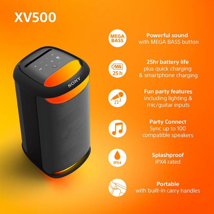 Sony SRS-XV500 portable party speaker black, imported from the UK