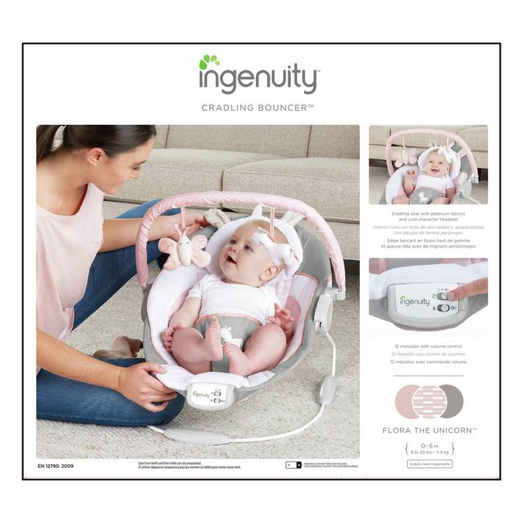 Ingenuity Flora Unicorn soothing baby bouncer, imported from the UK
