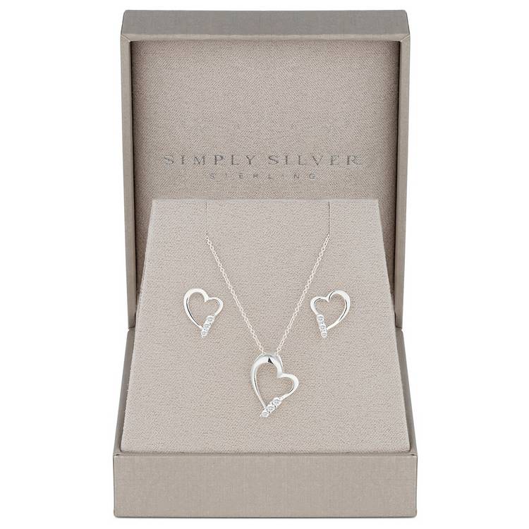 Simply Silver 925 silver heart jewellery set with cubic zirconia (British brand)