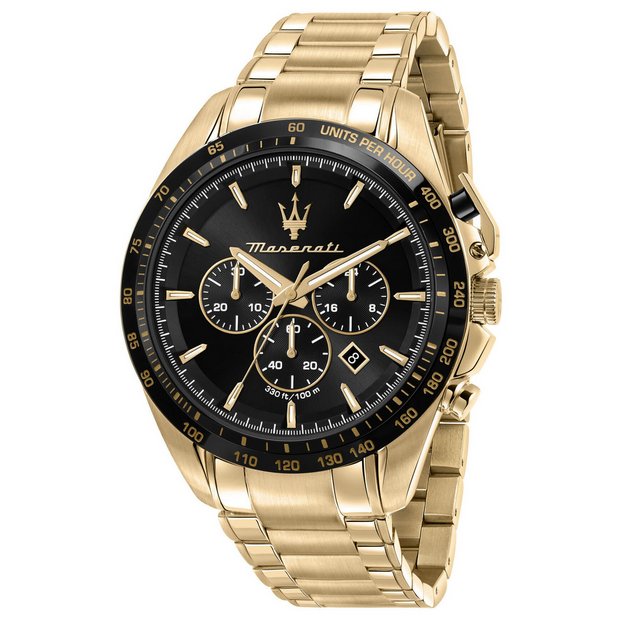 Maserati Traguardo black dial gold-plated bracelet watch 45mm, UK version