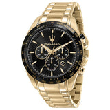 Maserati Traguardo black dial gold-plated bracelet watch 45mm, UK version