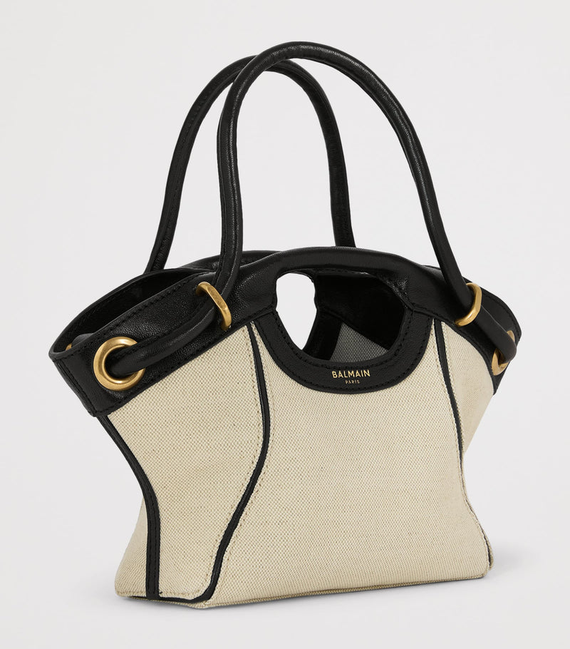 Balmain small canvas tote bag with leather trims - British product