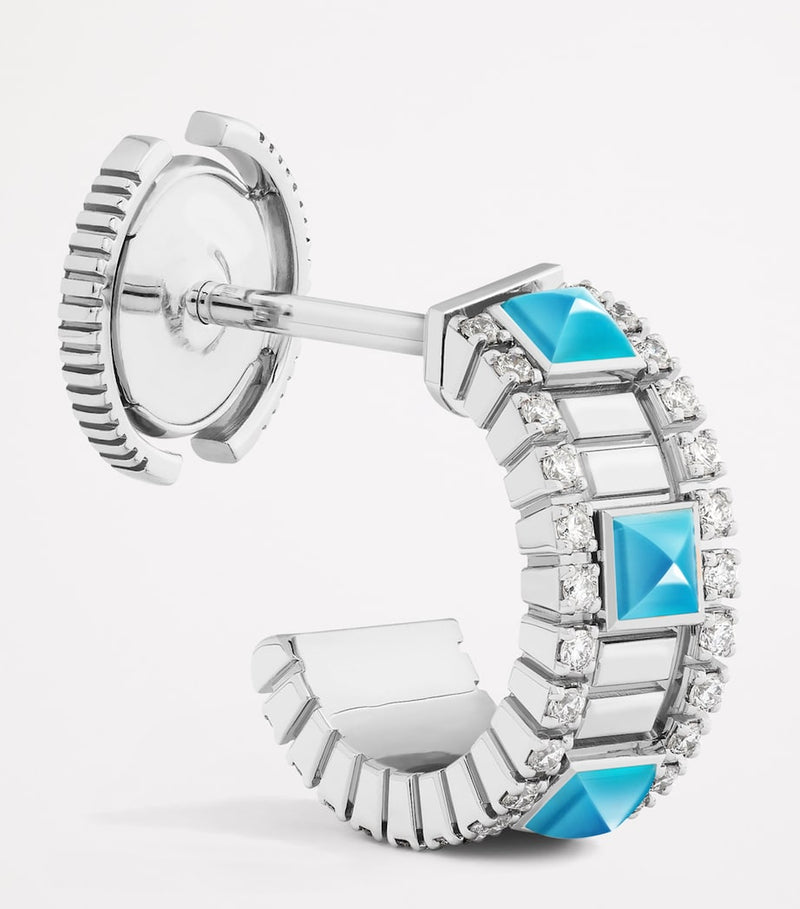 MARLI New York mini white gold diamond turquoise hoop earrings - British product