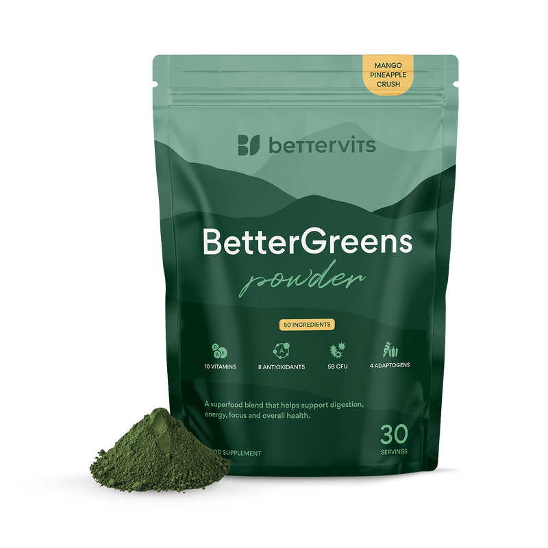 Bettervits BetterGreens mushroom powder with 50 ingredients, 30 servings (British brand)