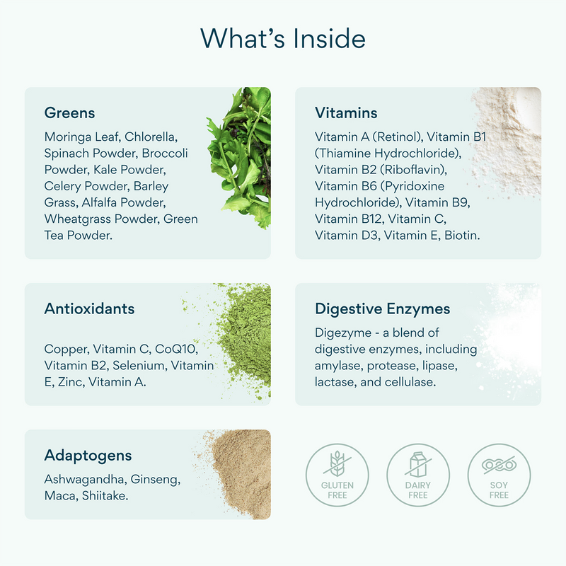 Bettervits BetterGreens mushroom powder with 50 ingredients, 30 servings (British brand)
