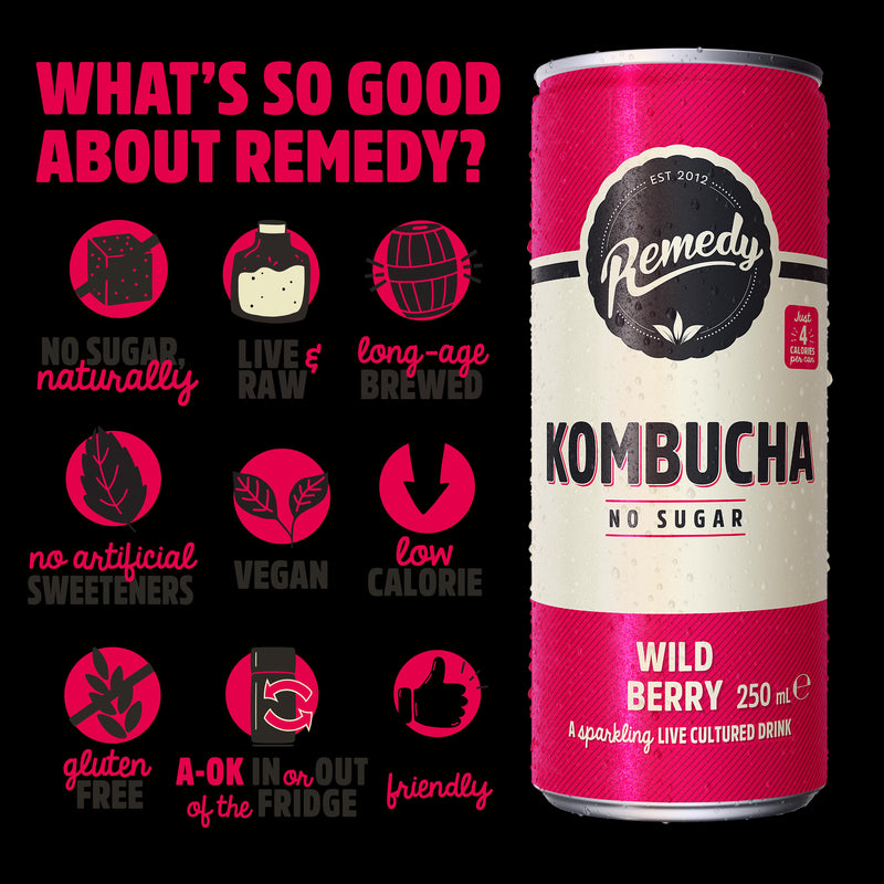 Remedy wild berry kombucha 4x330ml, imported from the UK