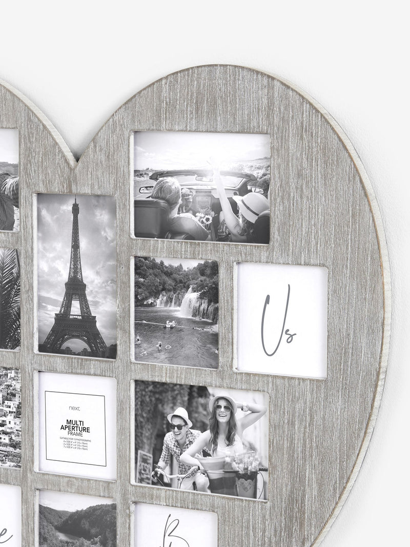Grey heart-shaped collage picture frame 62cm x 60.5cm - British product