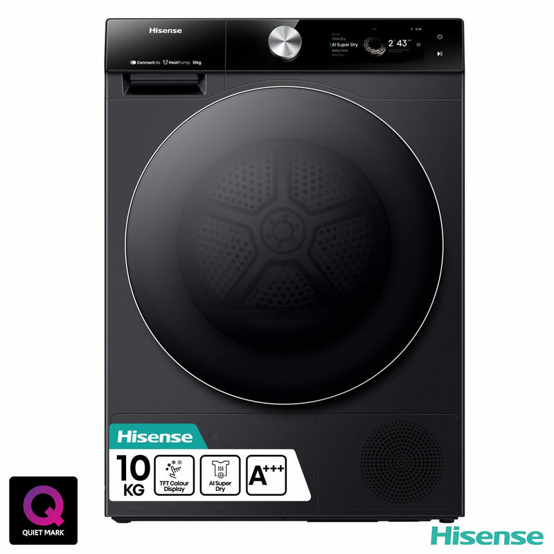 Hisense 10kg black heat pump tumble dryer, UK version