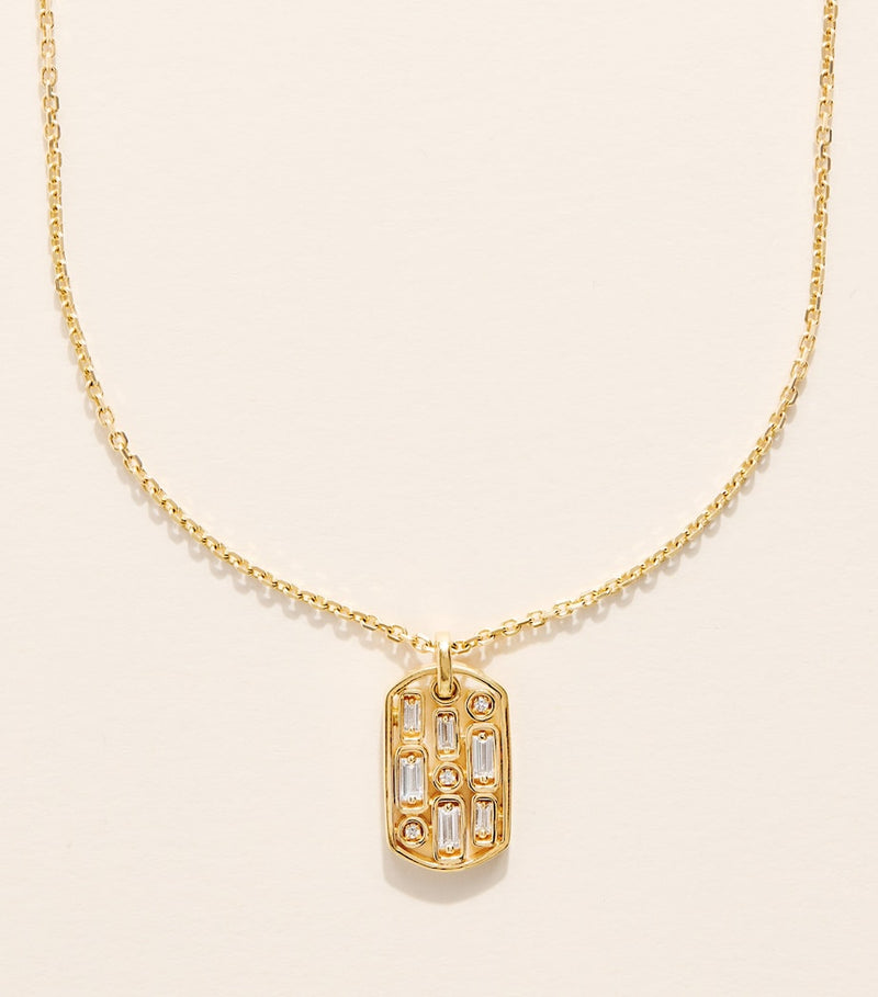 Suzanne Kalan yellow gold diamond dog tag pendant necklace, UK version