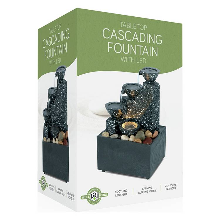 Menkind 3 tier water fountain, tabletop resin, imported from the UK