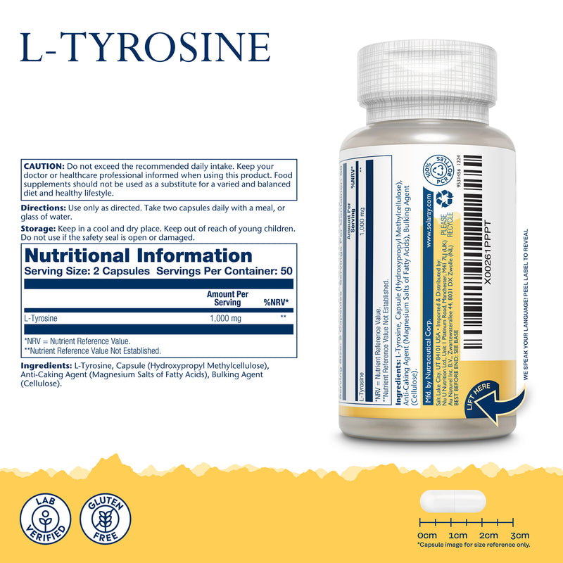 Solaray L-Tyrosine free-form amino acid supplement 60 capsules (British brand)