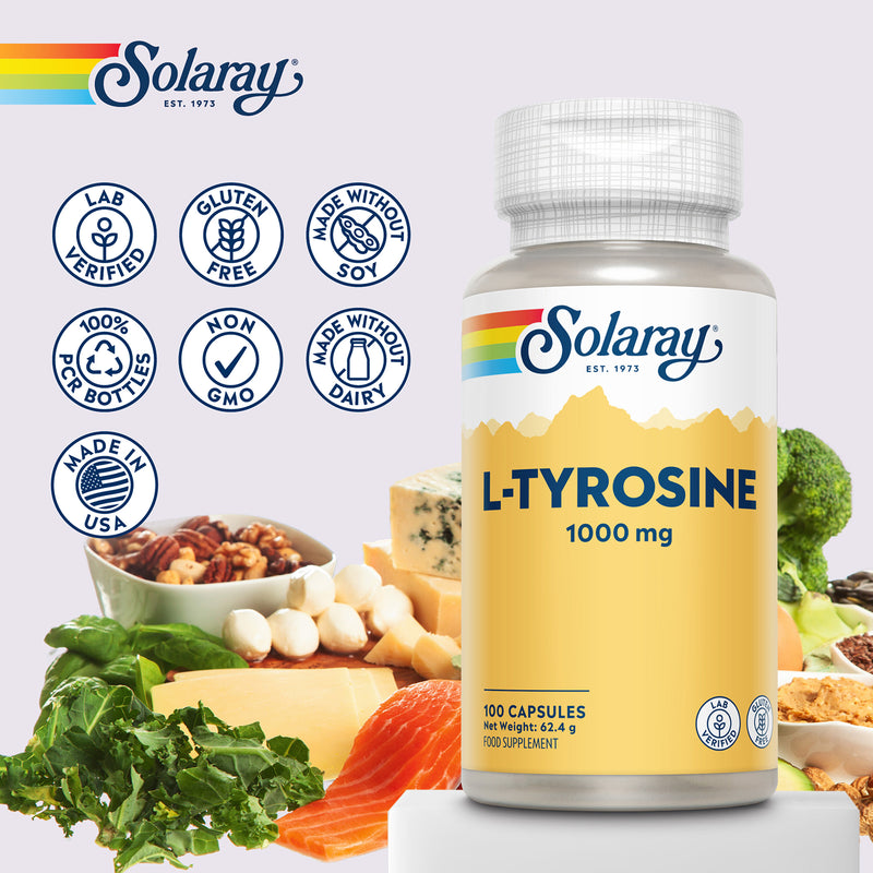 Solaray L-Tyrosine free-form amino acid supplement 60 capsules (British brand)