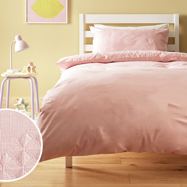 Argos Home kids bedding set waffle heart blush single, imported from the UK