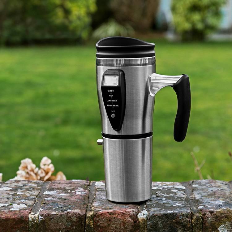 Menkind heated travel mug black 500ml, imported from the UK