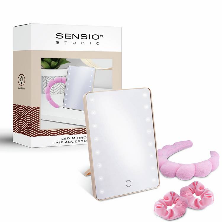 Sensio LED mirror and hair accessory gift set - British brand