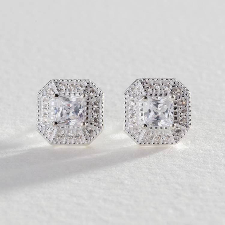 Revere sterling silver cubic zirconia halo stud earrings, UK version