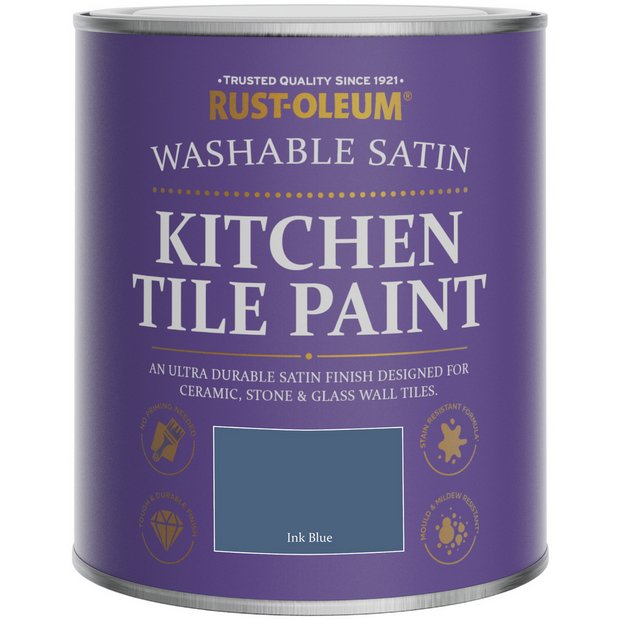 Rust-Oleum Kitchen Tile Satin Paint Ink Blue 750ml, imported from the UK