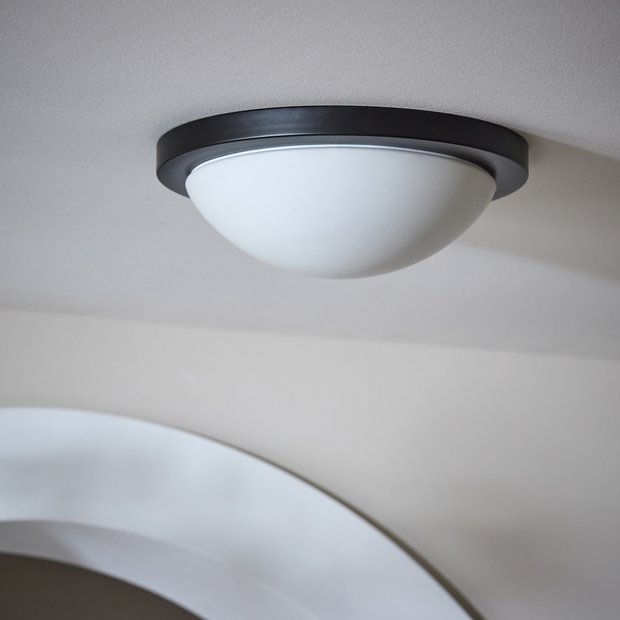 Argos Home black bathroom flush ceiling light 28cm, imported from the UK