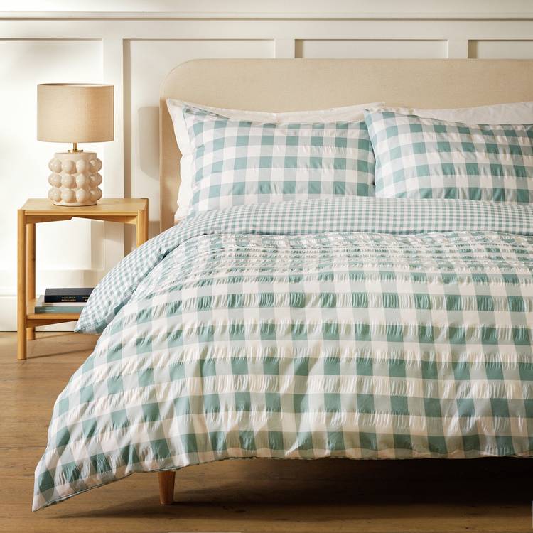 Argos Home seersucker bedding set blue check single, UK version