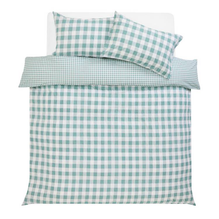 Argos Home seersucker bedding set blue check single, UK version