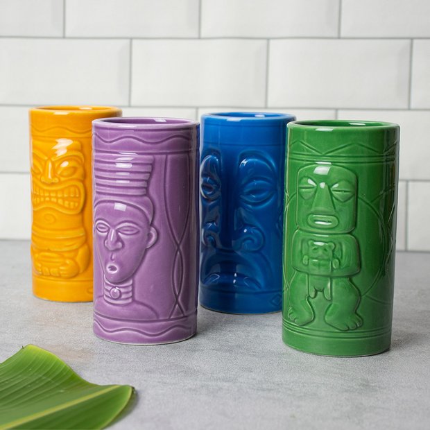 Menkind tiki mugs set of 4 multicoloured 380ml (British brand)