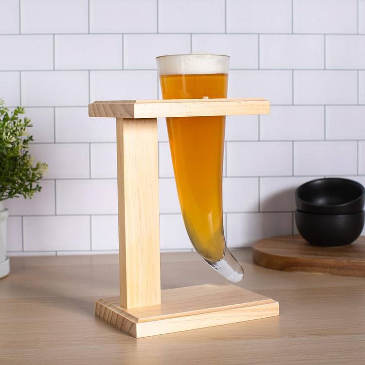 Menkind Viking horn glass with birch wood stand 480ml - British product