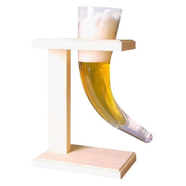 Menkind Viking horn glass with birch wood stand 480ml - British product
