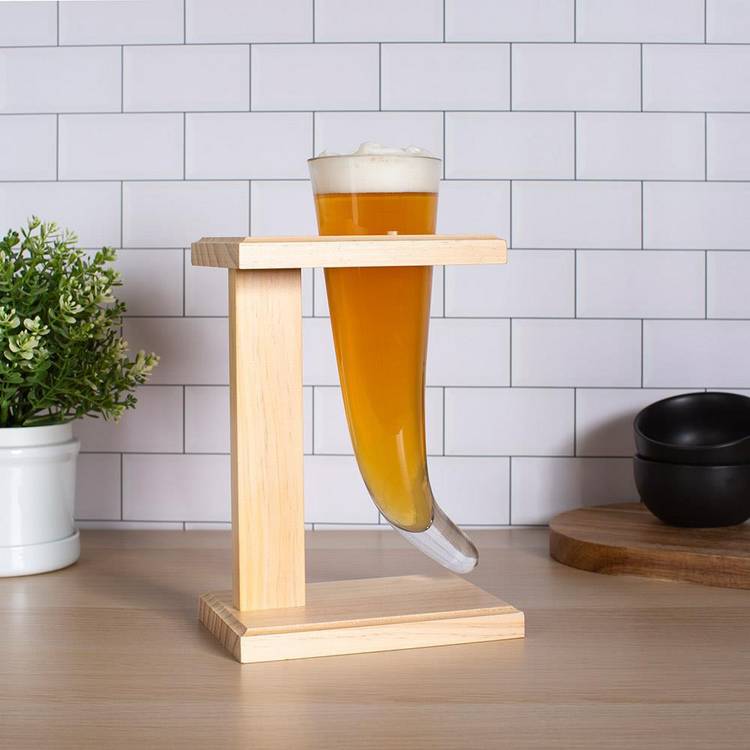 Menkind Viking horn glass with birch wood stand 480ml - British product