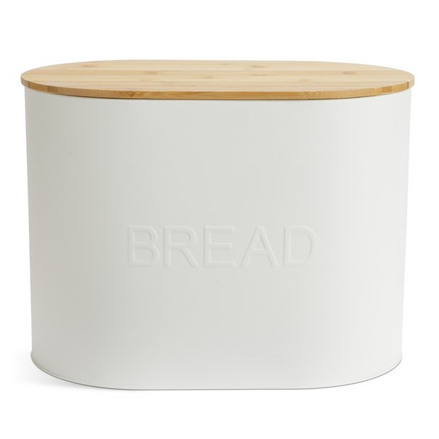 Habitat embossed cream bread bin with bamboo lid (British brand)