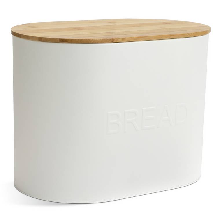 Habitat embossed cream bread bin with bamboo lid (British brand)