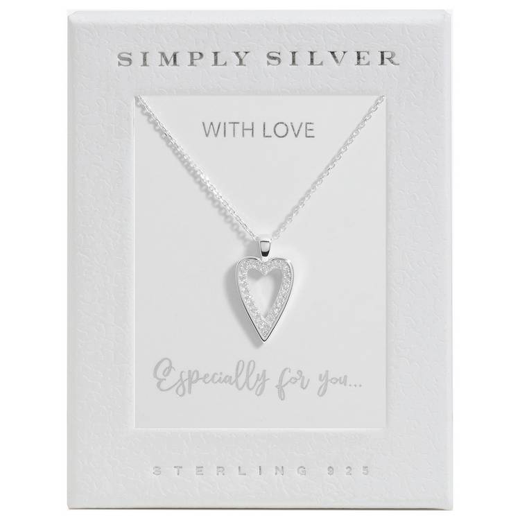 Simply Silver cubic zirconia heart pendant 16 inch chain (British brand)