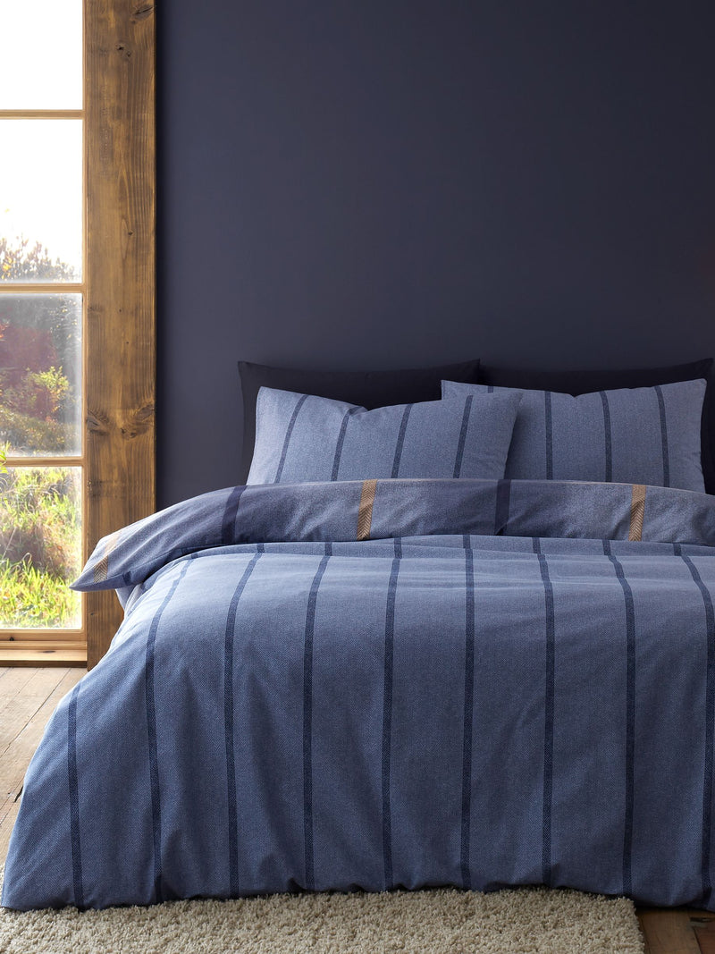 Catherine Lansfield Blue Supersoft Melrose Tweed Check Duvet Cover Set - British product