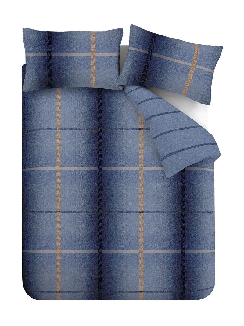Catherine Lansfield Blue Supersoft Melrose Tweed Check Duvet Cover Set - British product