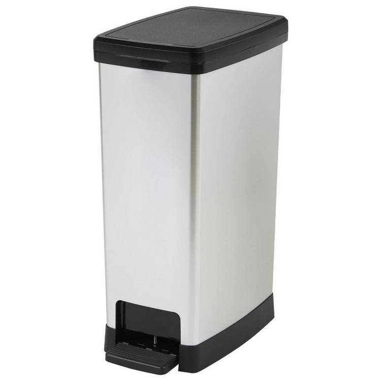 Moda 40L slim pedal bin in silver - British product