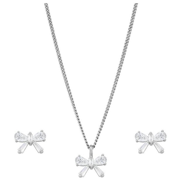 Jon Richard rhodium plated bow earrings and pendant set, UK version