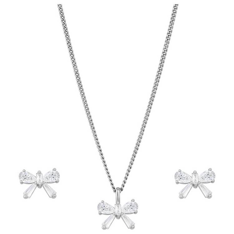 Jon Richard rhodium plated bow earrings and pendant set, UK version