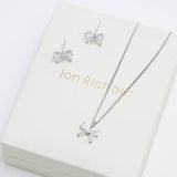 Jon Richard rhodium plated bow earrings and pendant set, UK version