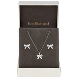 Jon Richard rhodium plated bow earrings and pendant set, UK version