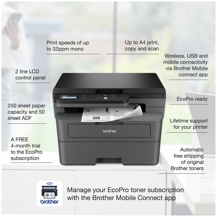 Brother DCP-L2627DWE A4 mono laser printer - British product