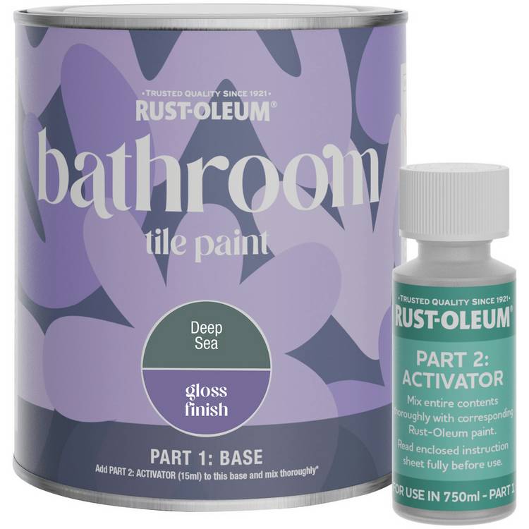 Rust-Oleum Gloss Tile Paint 750ml Deep Sea, imported from the UK