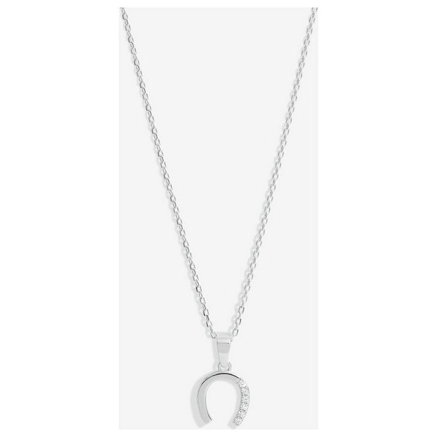 Simply Silver sterling silver horseshoe pendant with cubic zirconia stones (British brand)