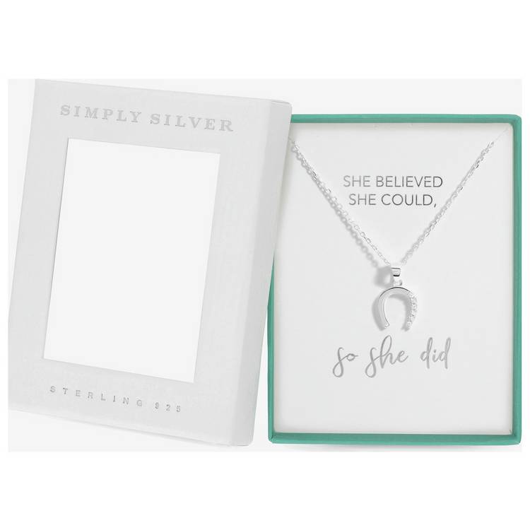 Simply Silver sterling silver horseshoe pendant with cubic zirconia stones (British brand)