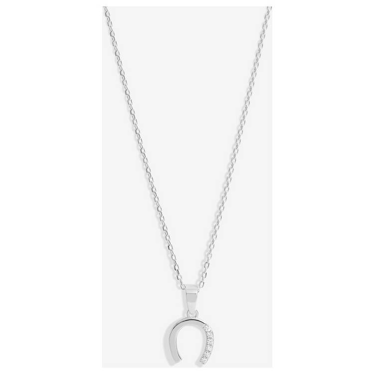 Simply Silver sterling silver horseshoe pendant with cubic zirconia stones (British brand)