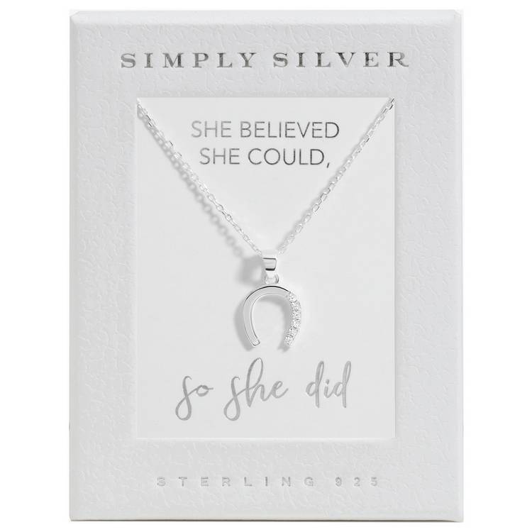 Simply Silver sterling silver horseshoe pendant with cubic zirconia stones (British brand)